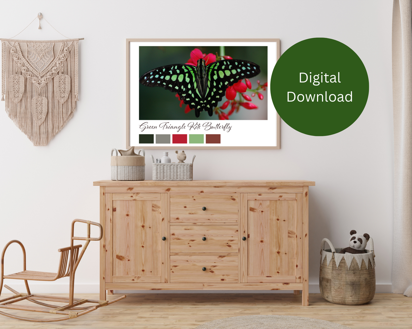 Green Triangle Kite Butterfly Printable Wall Art – Digital Download
