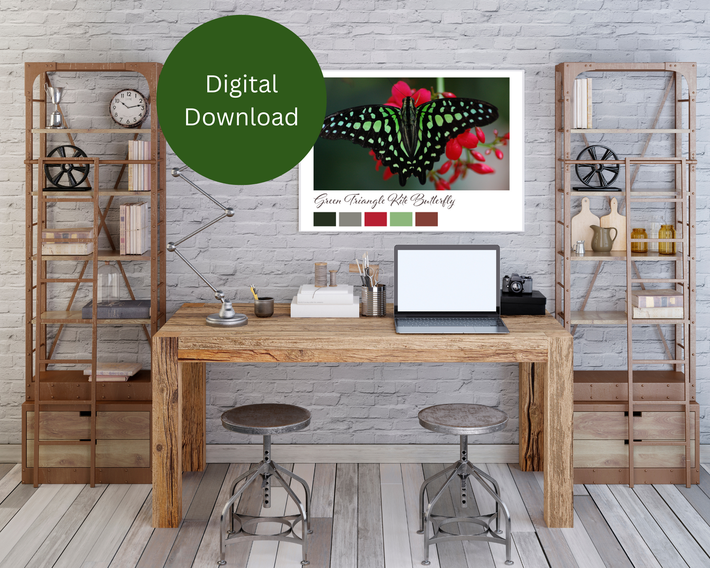 Green Triangle Kite Butterfly Printable Wall Art – Digital Download