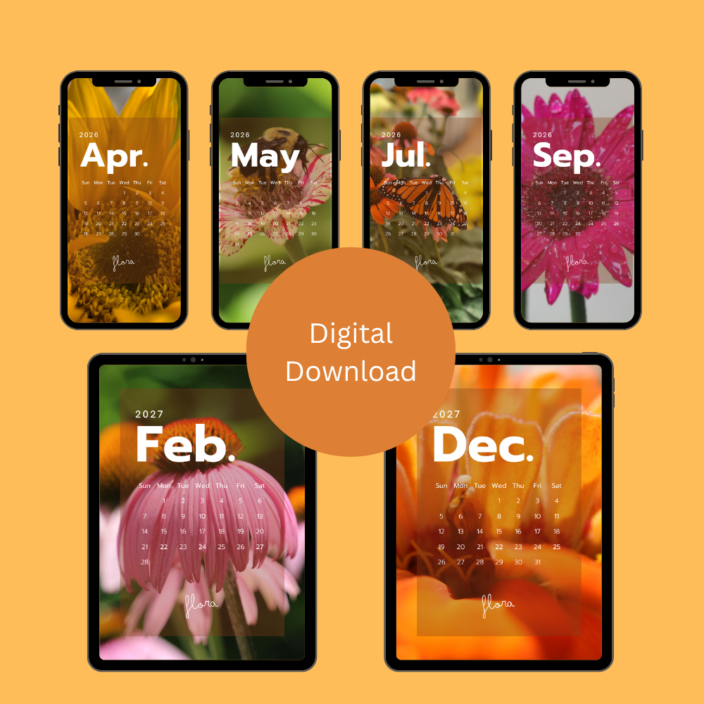 Floral Planner | 2-Year Monthly Calendar Cellphone & Tablet Wallpapers — Digital Download