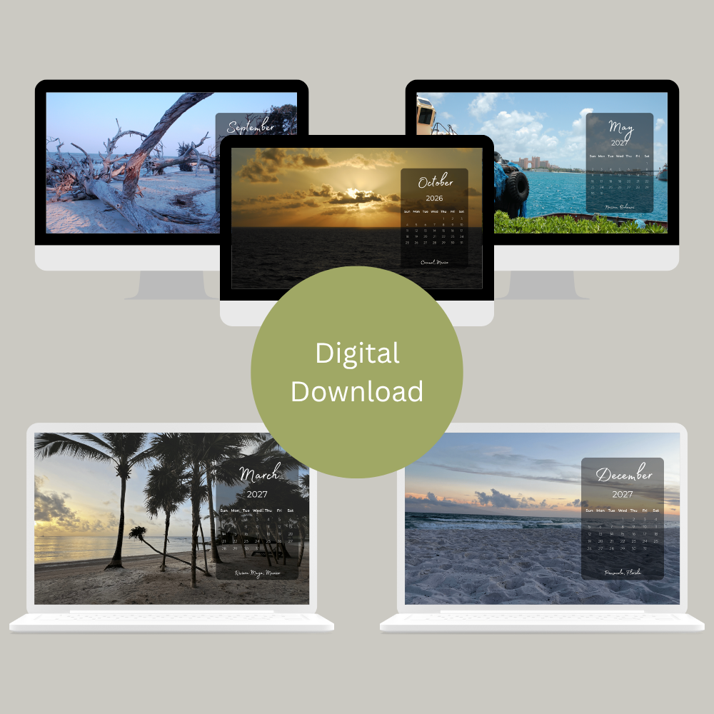 Oceanview Planner | 2-Year Monthly Calendar Desktop Wallpaper Collection — Digital Download