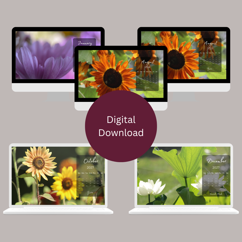 Petal Planner | 2-Year Monthly Calendar Desktop Wallpaper Collection — Digital Download