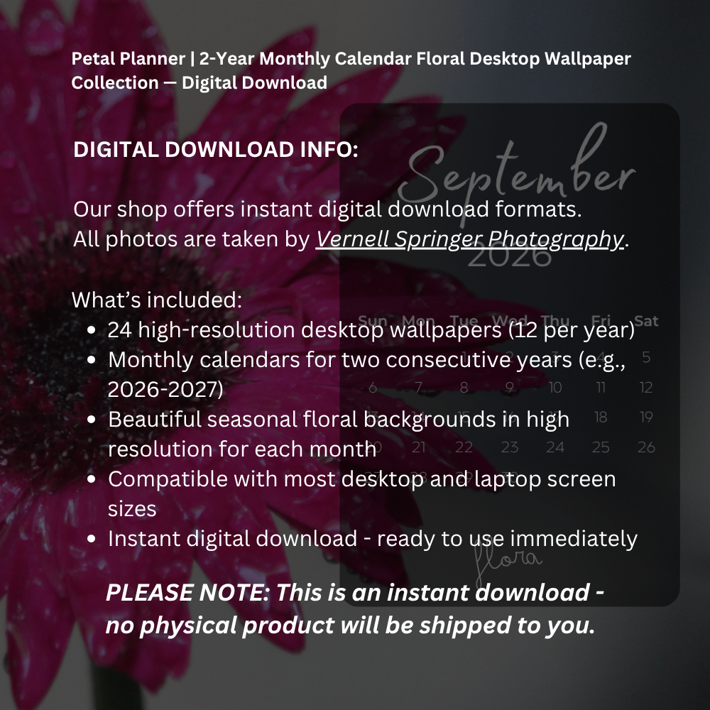 Petal Planner | 2-Year Monthly Calendar Desktop Wallpaper Collection — Digital Download