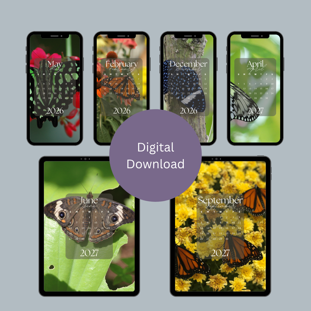 Butterfly Planner | 2-Year Monthly Calendar Cellphone & Tablet Wallpapers — Digital Download