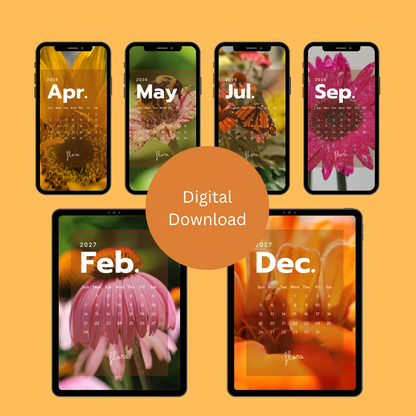 Floral Planner | 2-Year Monthly Calendar Cellphone & Tablet Wallpapers — Digital Download