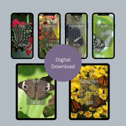 Butterfly Planner | 2-Year Monthly Calendar Cellphone & Tablet Wallpapers — Digital Download