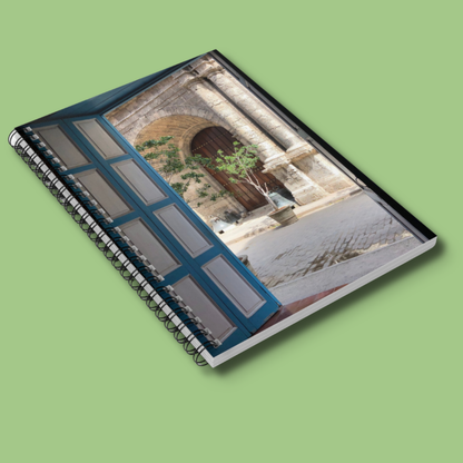 Blue Door Courtyard Spiral Notebook — Ruled Travel Journal